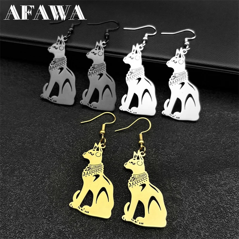 Egyptian Bastet Cat Earrings for Women for Women Men Stainless Steel Gold Silver Color Ancient Egypt Piercing Earrings Jewelry