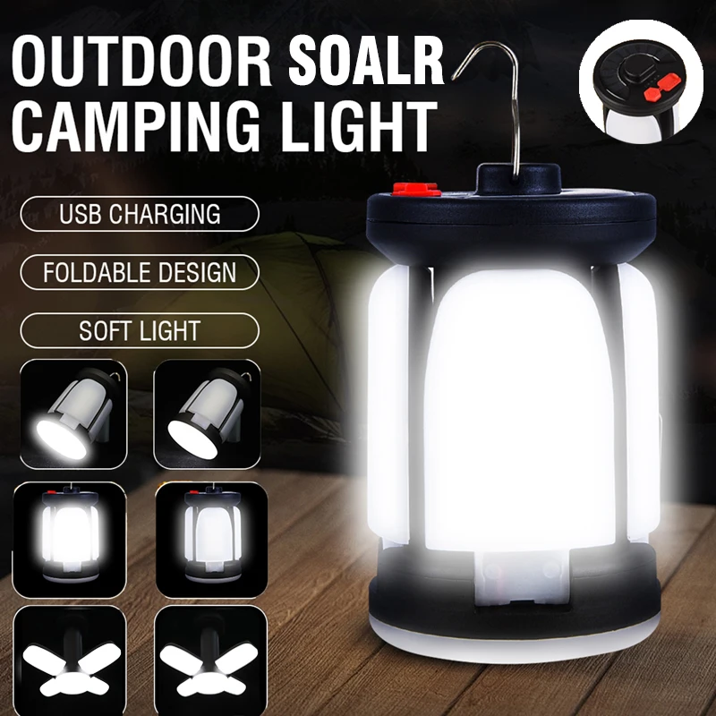 Highbright Solar LED Camping Lantern Rechargeable Emergency Power Bank Foldable 6 Light Modes for Camping Fishing Emergency Lamp