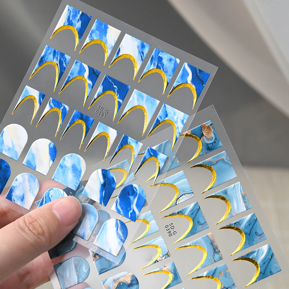 สติกเกอร์ติดเล็บลายเสือดาว 5 มิติ ชุด 6 ชิ้น สีม่วงทอง ลายเส้นทอง สำหรับตกแต่งเล็บ