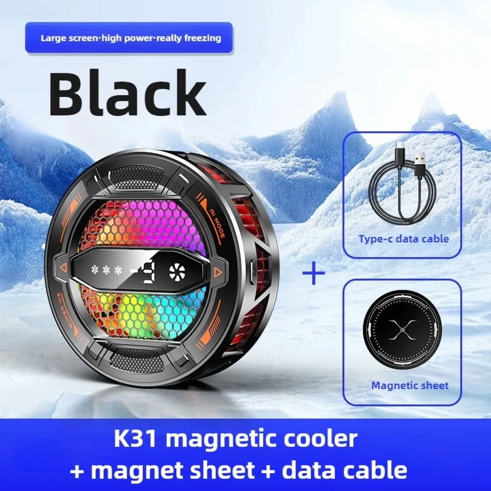 Magnetic Phone Cooler Real Freezing Semiconductor Radiator AI Intelligent Temp Control 3-Level Cooling Adjustable RGB Cooler