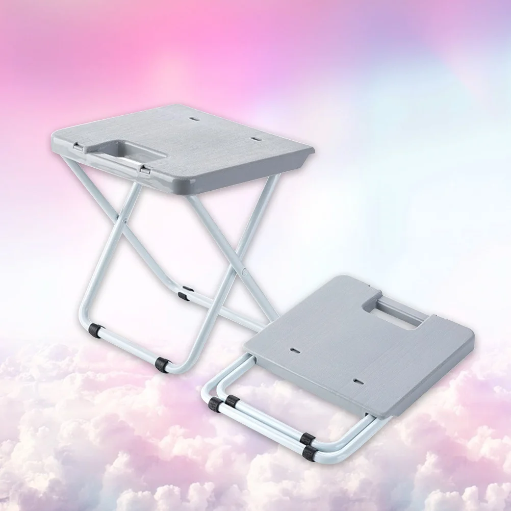 

Foldable Stool Heavy Duty Iron Frame PP Seat Easy Carry for Living Room Bathroom Kids Room Train Hiking Grey Folding Chair