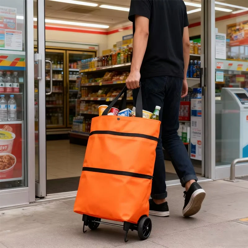 Carrinho de Compras Dobrável com Rodas, Carrinho Portátil Tipo Mochila, Impermeável, para Compras Domésticas