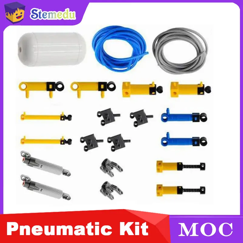 21PCS MOC Pneumatic Parts Kit Air Pump/Tank/Piston/Hose/Valves for Building Block Sets STEM Educational Construction Toys