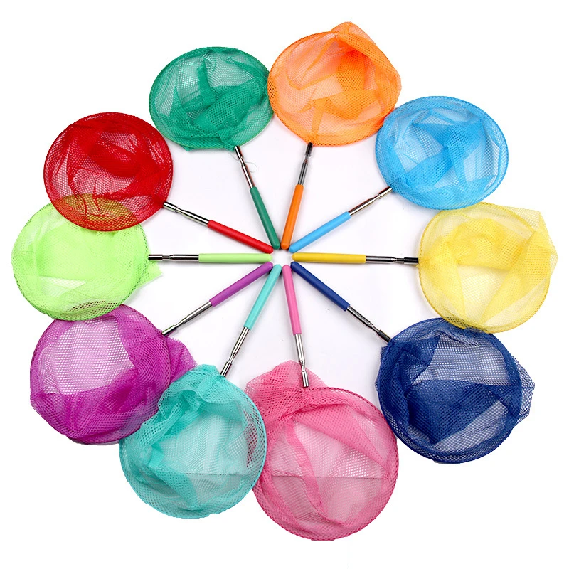 Kids Fishing Net Telescopic Butterfly Net Stainless Steel Retractable Children's Solid Colorful Fishing Toy Catching Bugs Insect