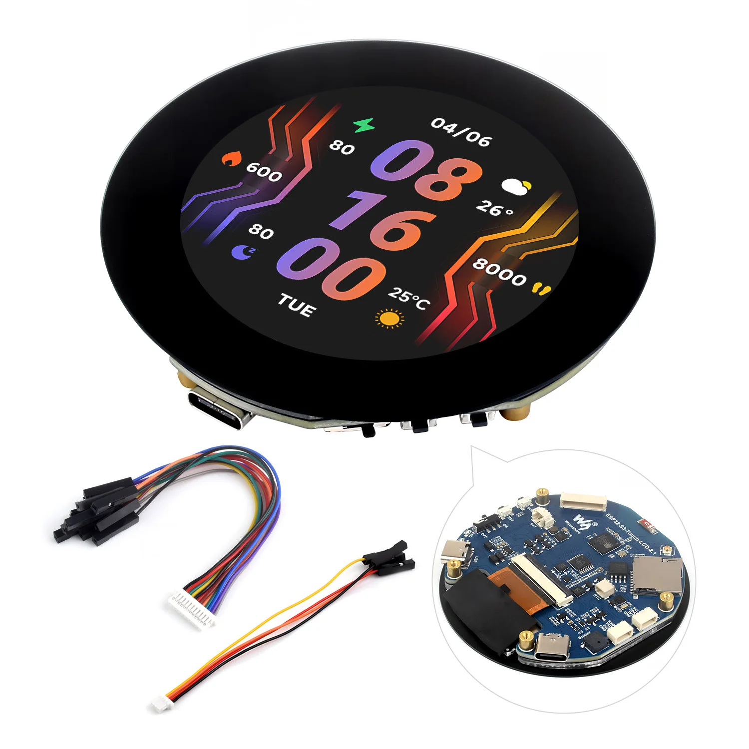 Waveshare ESP32-S3 2.1inch Capacitive Touch Round Display Development Board, 480×480, IPS, 32-bit LX7 Dual-core Processor