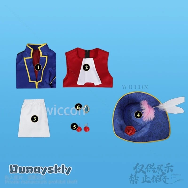 เกมเจ้าหญิงคอสเพลย์อะนิเมะอัศวินชุดยาวเสื้อสีฟ้าคาวบอยหมวก Kawaii Y2K กางเกงวิกผมน่ารัก Jirai Kei เด็กชุด