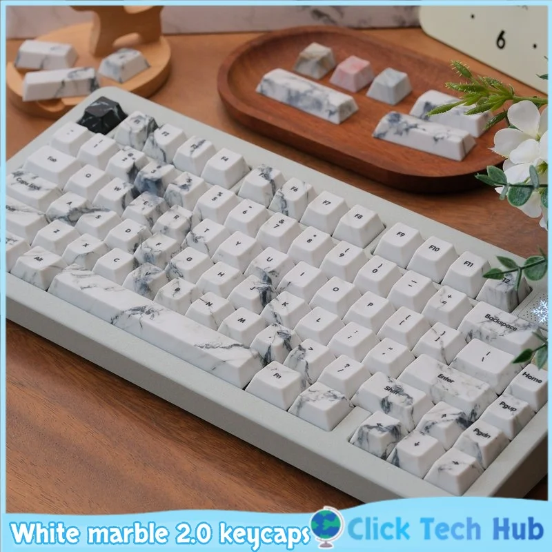 

White Marble 2.0 Keycaps Pbt Five Sided Heat Sublimation 144 Keys 1.8mm Wall Thickness Cherry Height Mechanical Keyboard Keycaps