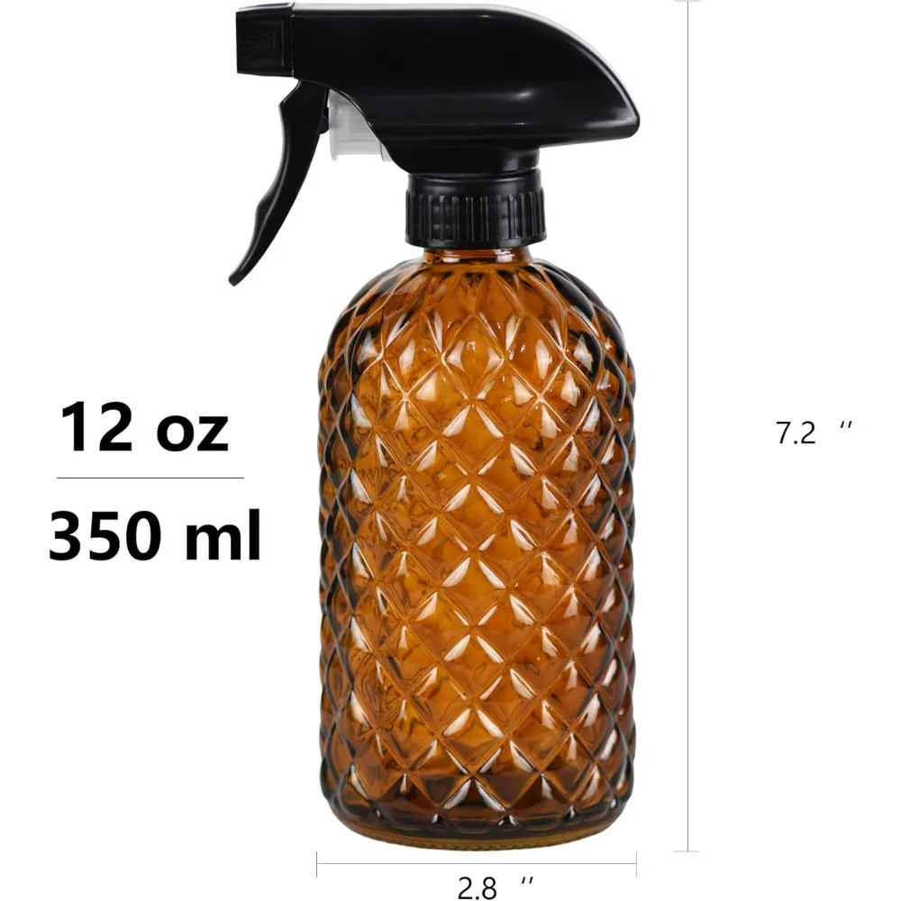 Amber Glass Plant Mister Spray Bottle with Gem Pattern Design and Black Pump Top, Handheld Water Bottle Sprayer for Watering Indoor Plants, Outdoor Potted Plants, Herbs, Succulents, Flowers, Home Garden Greenery, Fine