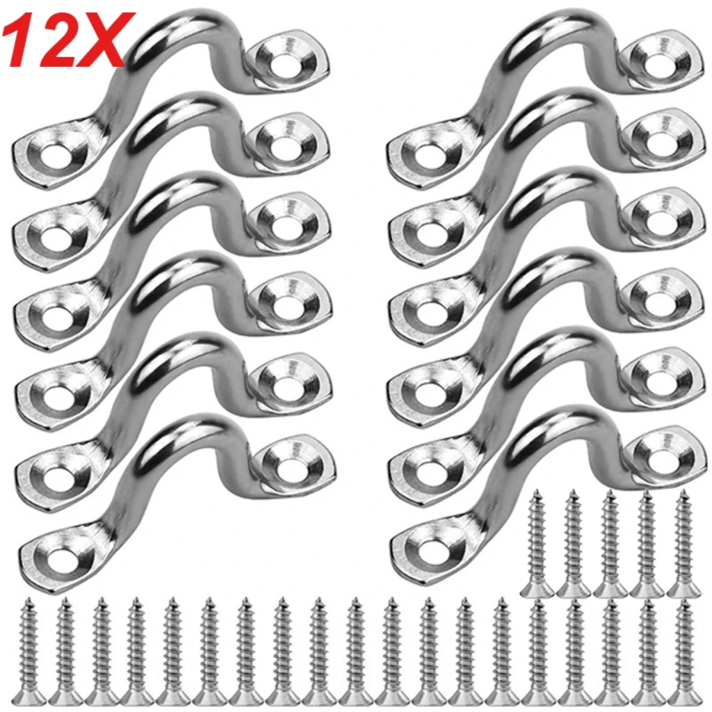 12PCS Camel Back Cleat Stainless Steel U‑Saddle Deck Fitting Boat Yacht Bow Eye Pull Handle Fastener with 24 Screws
