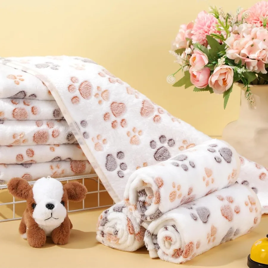 40 Pcs Blankets Soft Fluffy Fleece Washable Pet Dog Sleep Mat Paw Print Pattern Fleece Blankets for Pets Throw Warm Bed Mat for