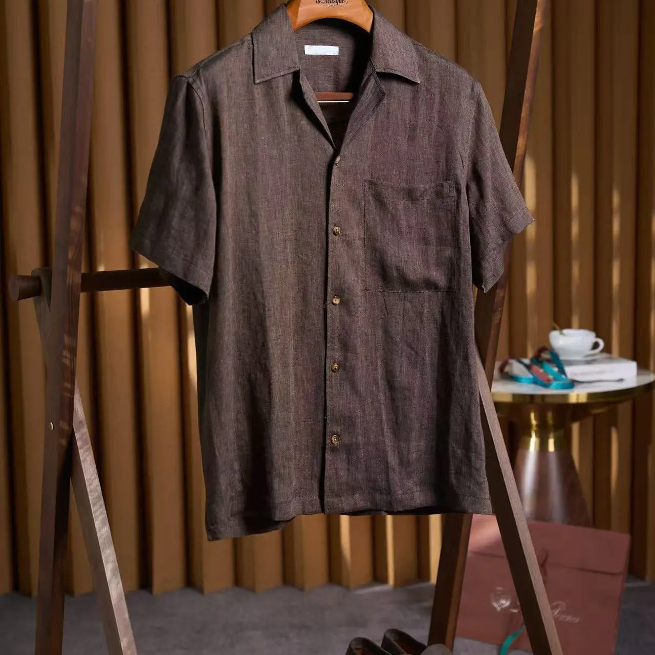 BC Italy Summer New Old Money Style Men's Natural Linen Cuban Collar Shirt Business Short Sleeve Shirt