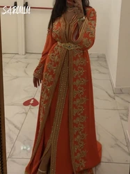 Modest V-neck Evening Dresses Moroccan A-line Bridal Dress Caftan Sequins Appliques Floor-length Customized Gown Robe De Mariée