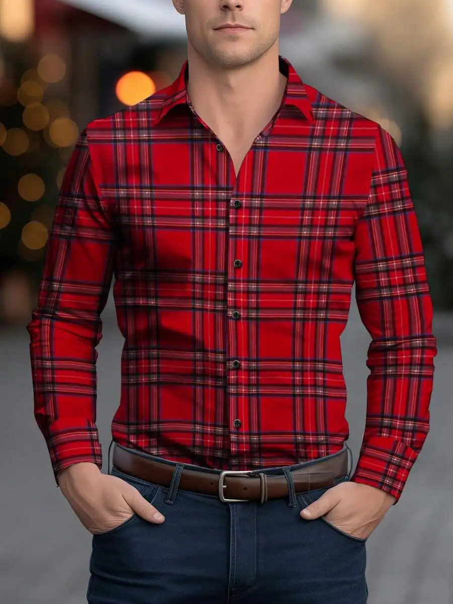 

Men's Long Sleeve Button-Front Plaid Casual Shirt for Fall