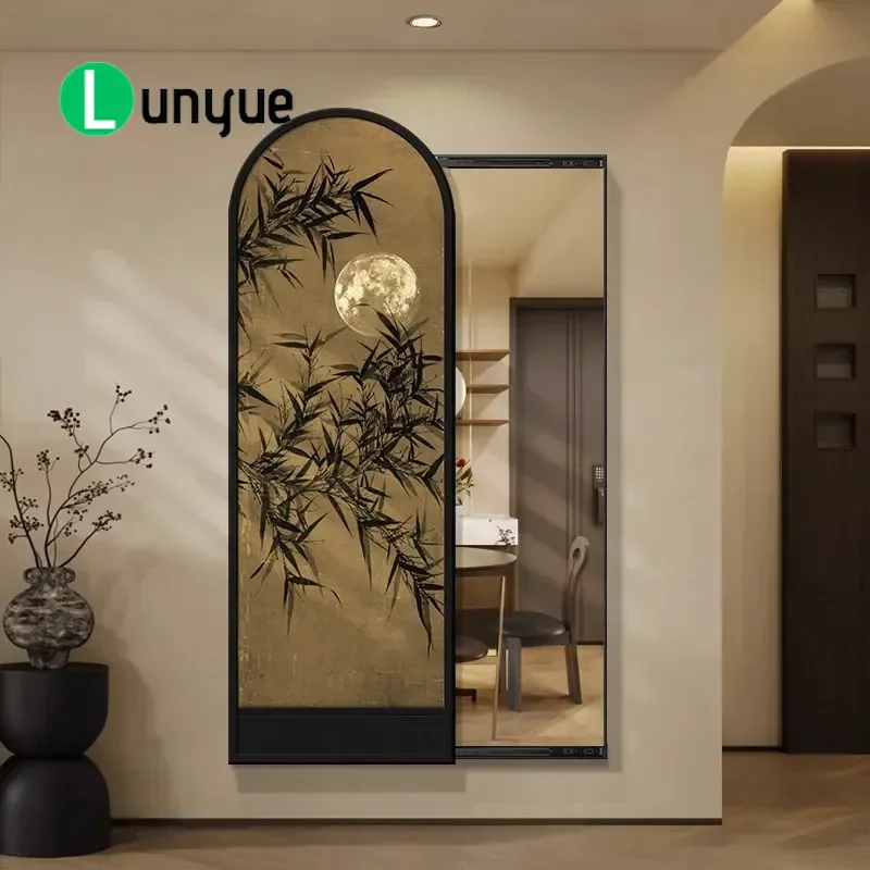 Medieval French Retro Hidden Full Length Mirror Push Pull Wall Hanging Painting Decorative Entrance Bedroom Furniture Space