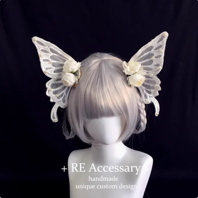 الحلو اليدوية لوليتا اللؤلؤ النساء الفتيات Kc المشابك عودة رئيس الديكور مقاطع الشعر زهرة الورد الدانتيل كبير Bowknot المشابك