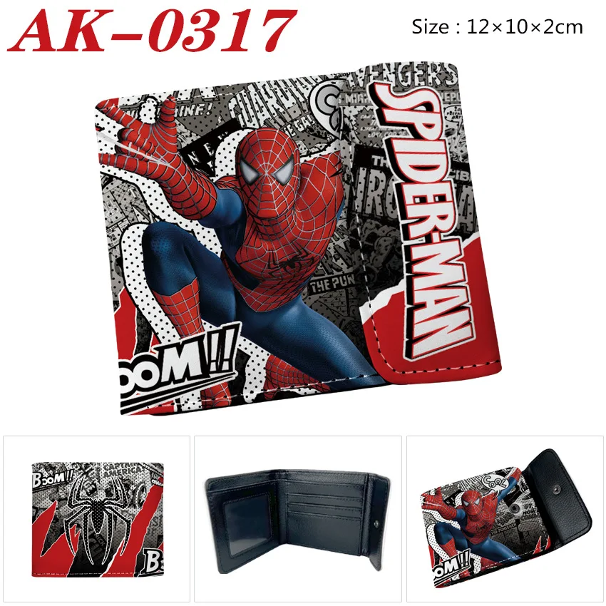 Spiderman Perimeter Full Color Button Pu Leather Short Wallets Holders Purses for Men Coin Purse Mens Wallet Movie Merchandise