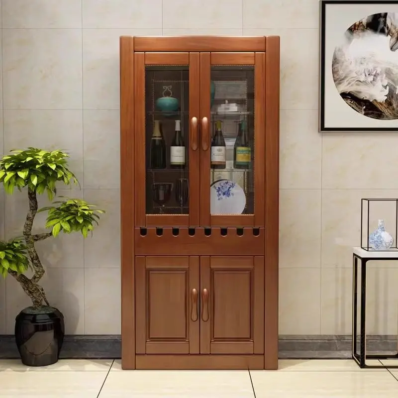 #Solid Wood Simple Modern Design Wine Cabinet Sideboard Integrated Wall-Side High Glass Doors for Living Room Small Apartment