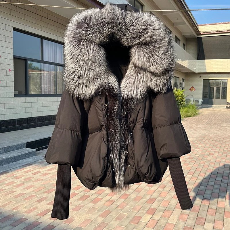 Mode neue Winter Gänse daunen jacke Echt fuchs Pelz kragen Kapuze dicke Frauen warmen Mantel Luxus Outwear weibliche Puffer jacke