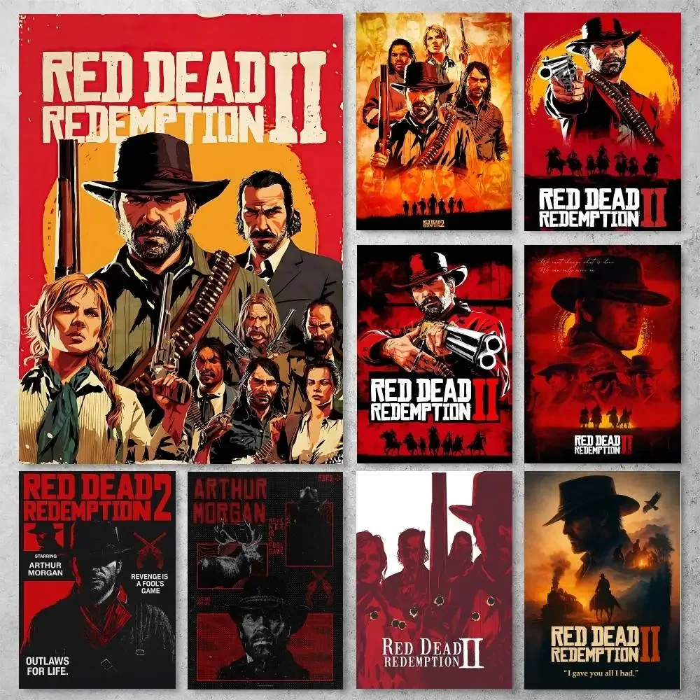 Affiche HD du jeu R-Red Dead R-Redemption 2, décoration murale autocollante, imperméable, pour la maison, le salon, le bar, décoration esthétique