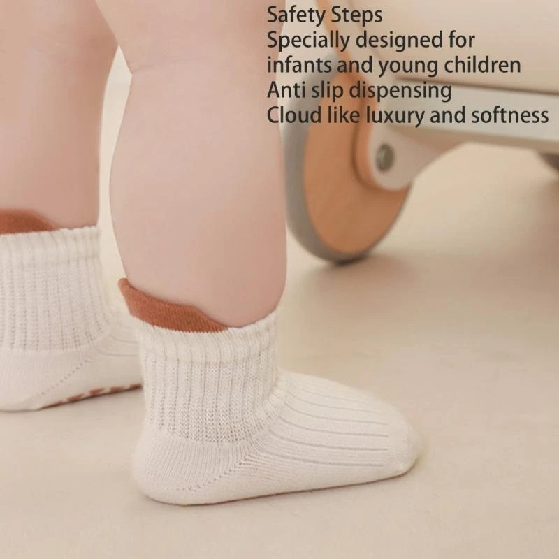 Baby Socks NonSlip Rubber Soles Socks Breathable Cotton Socks First Walkers Shoes Infant Spring First Walker Socks 3Pair J0MF