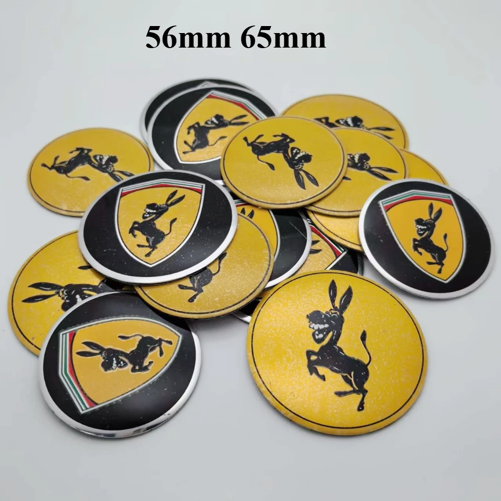 

4pcs 56mm 65mm Donkey Logo Emblem Car Stickers Accessories for Ferrari Car Wheel Center Caps Badge Wheels Rim Hub Cover Replace