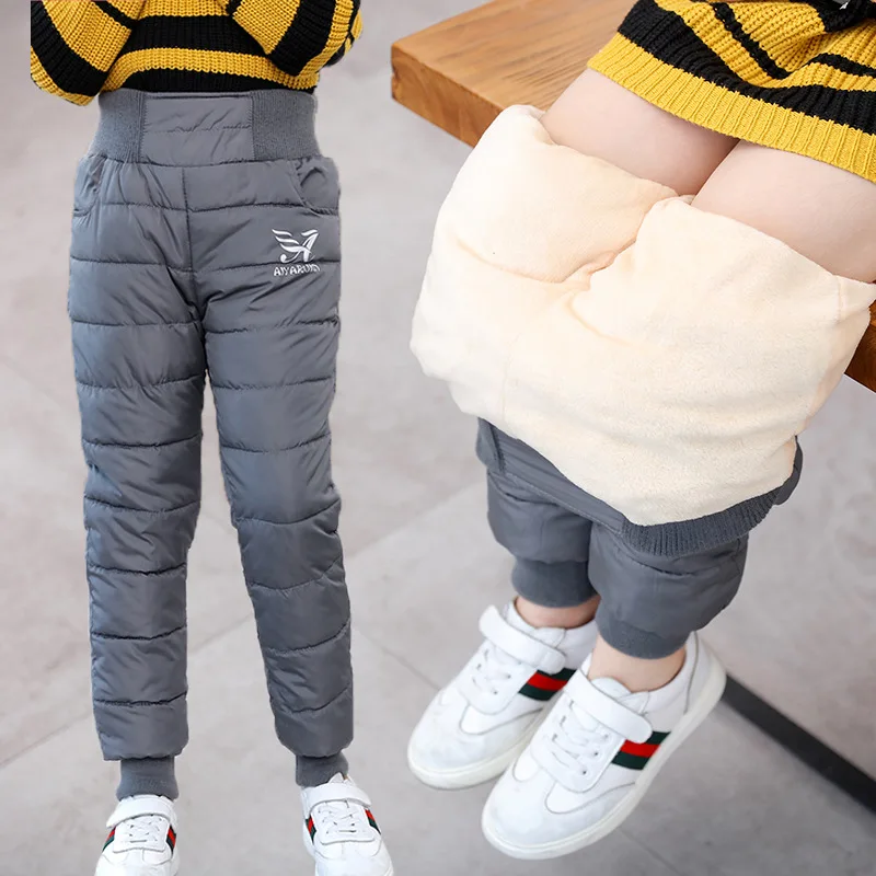 Warm Thick Down Pants For Boys Girls Winter Children Elastic High Waisted Cotton Trousers Kids Waterproof Ski Pant for 2-12 Yrs