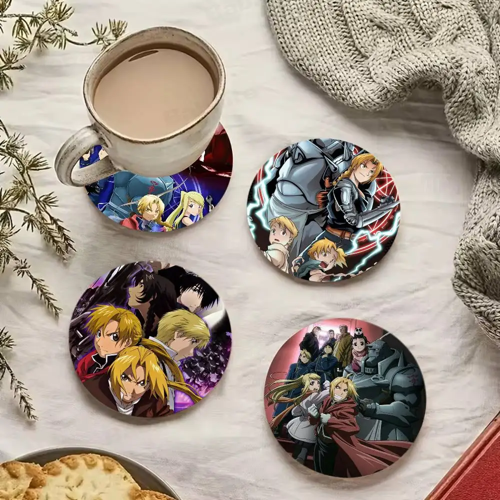 F-Fullmetal Alchemist Anime Themed Wooden Coaster Non-Slip Heat-Resistant Fun Dining Table Decoration Cafe Restaurant Gifts