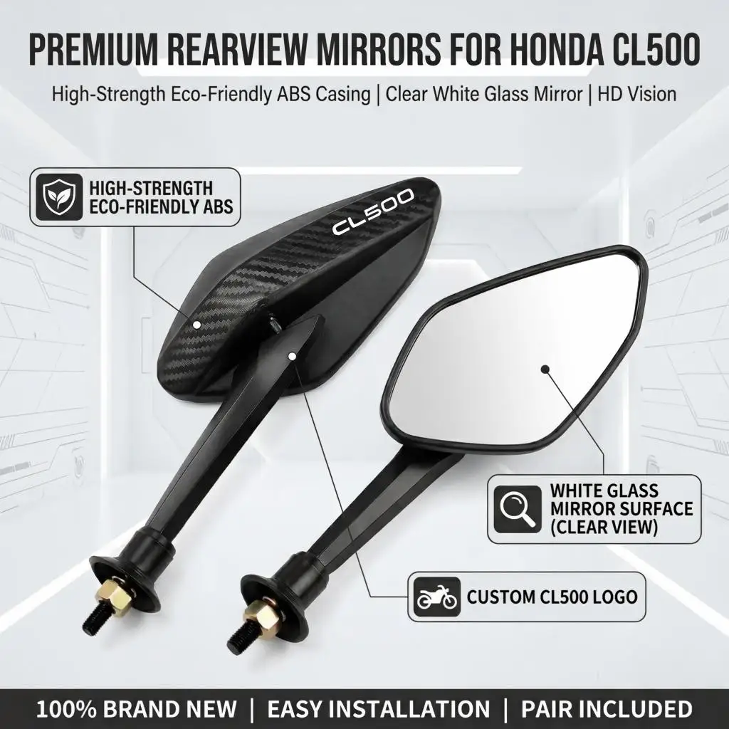 Carbon Fiber Rearview Mirror Adjustable Motorcycle Convex Mirrors 8mm With LOGO For HONDA CL500 CL 500 CL-500 2022 2023 2024