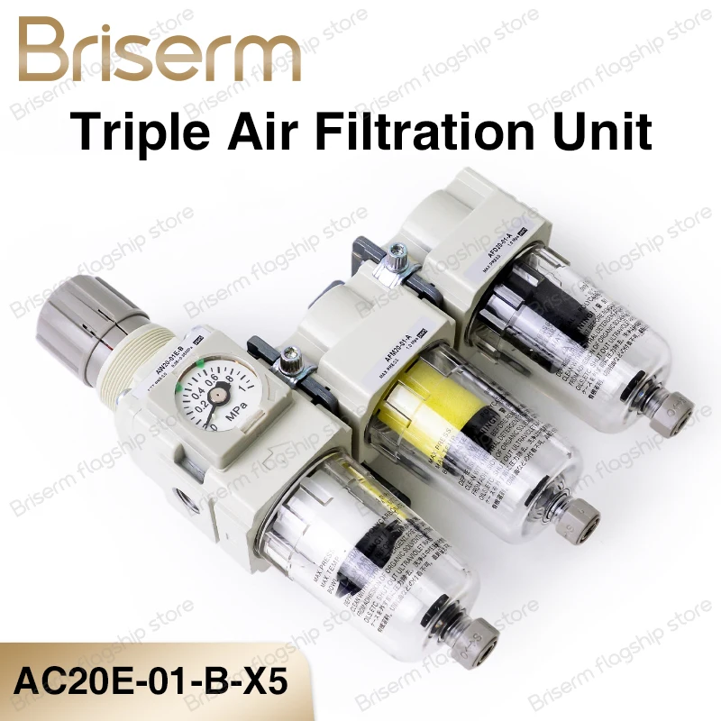 AC20E-01-B-X5 Precision Air Combination Unit 3-Stage CDA Filtration Assembly Air Dryer Filter Regulator For Raycus Fiber Laser