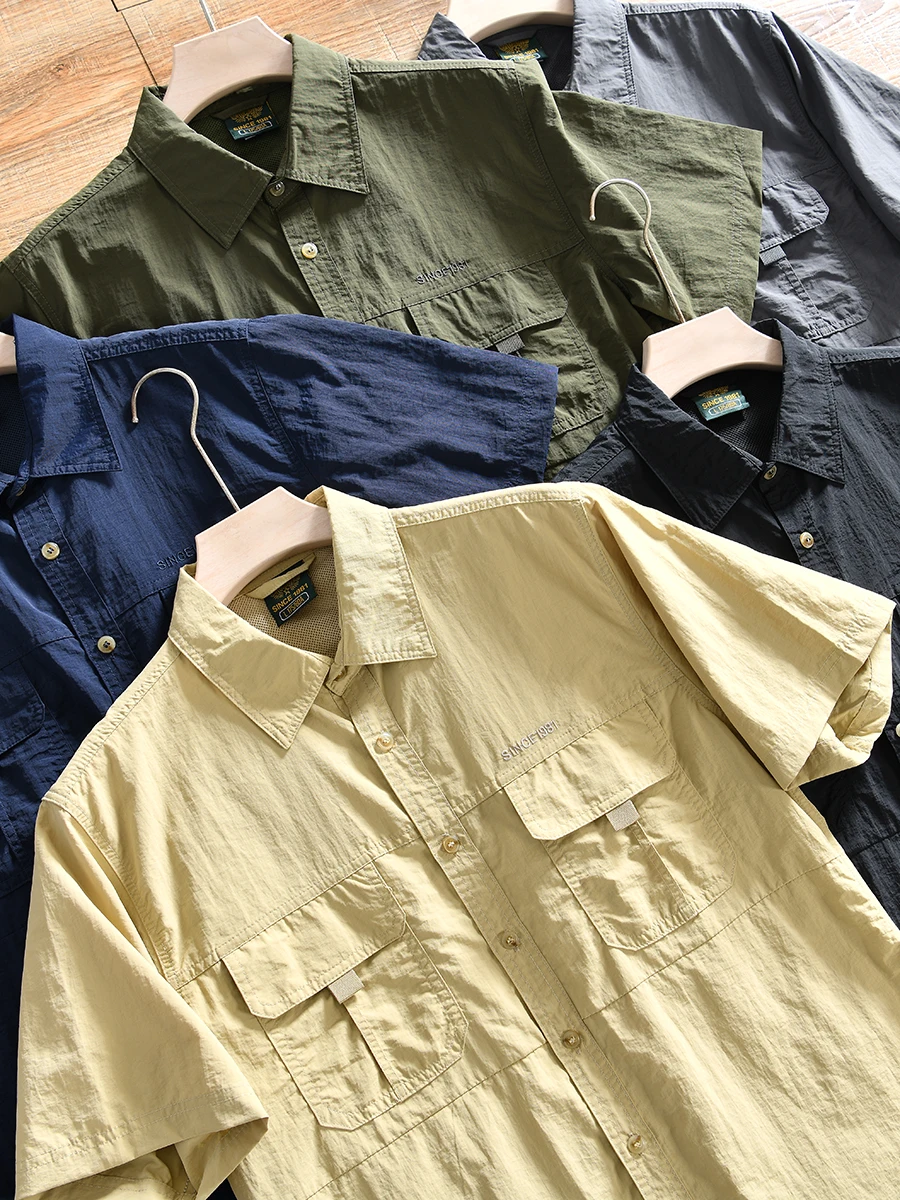Men's Outdoor Short Sleeve Work Shirt Breathable Waterproof New Summer Product Mountain Climbing Hiking Loose Fit Nylon Fiber