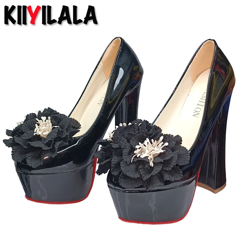 Sexy Women Pumps  Lady Party Shoes 16.5cm High Suuare Heels Ladies Disco Dance Heels Stiletto Big Size 45 46 47 48 49 50