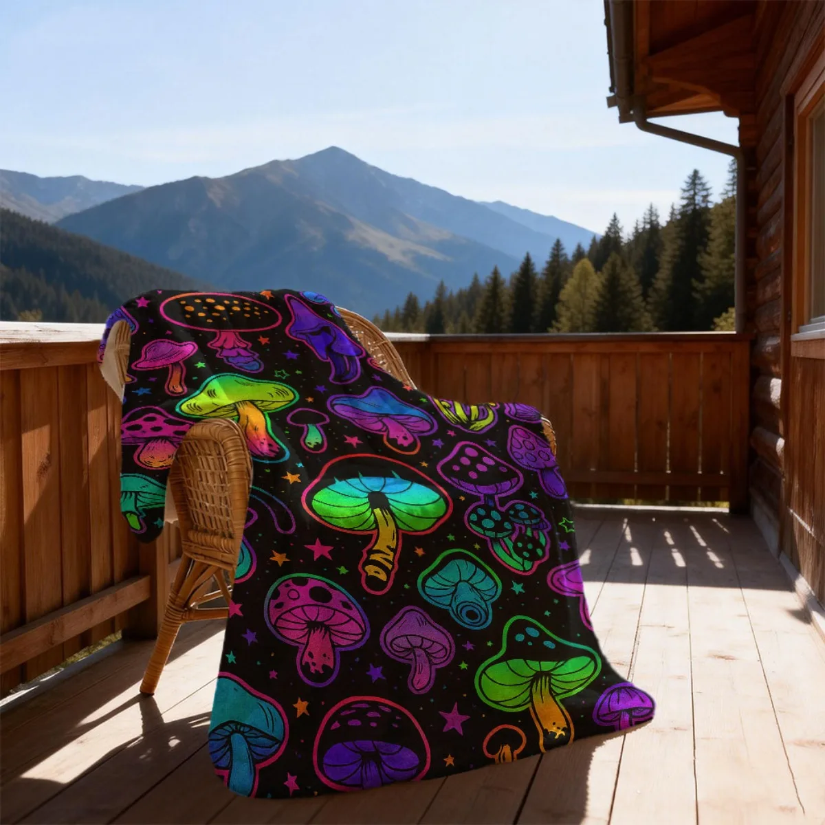 1pc a Vibrant Mushroom-Patterned Flannel Throw Blanket Featuring a Modern Design with a Fantasy Theme, Suitable for All Seasons.