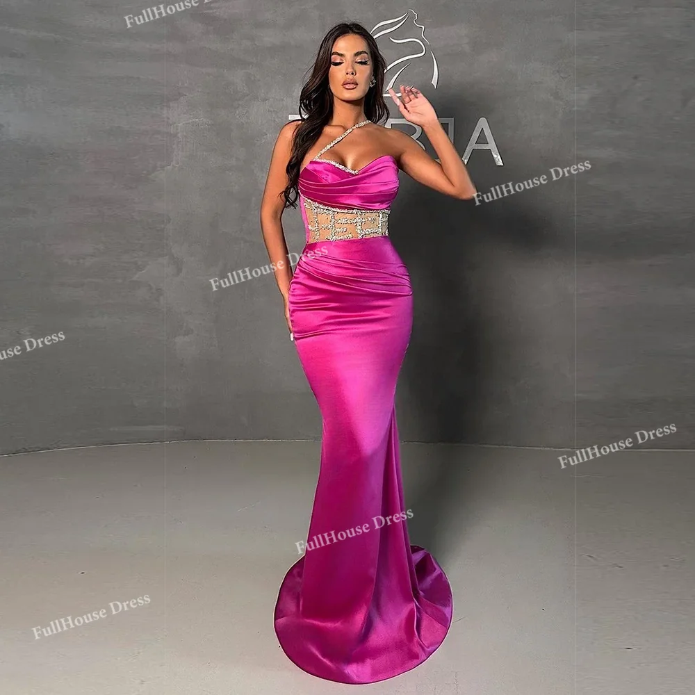 

Custom Made Stunning Off Shoulder Beading Crystal Sheath Backless Evening Dress Floor Length Pleated Prom Dress vestidos de