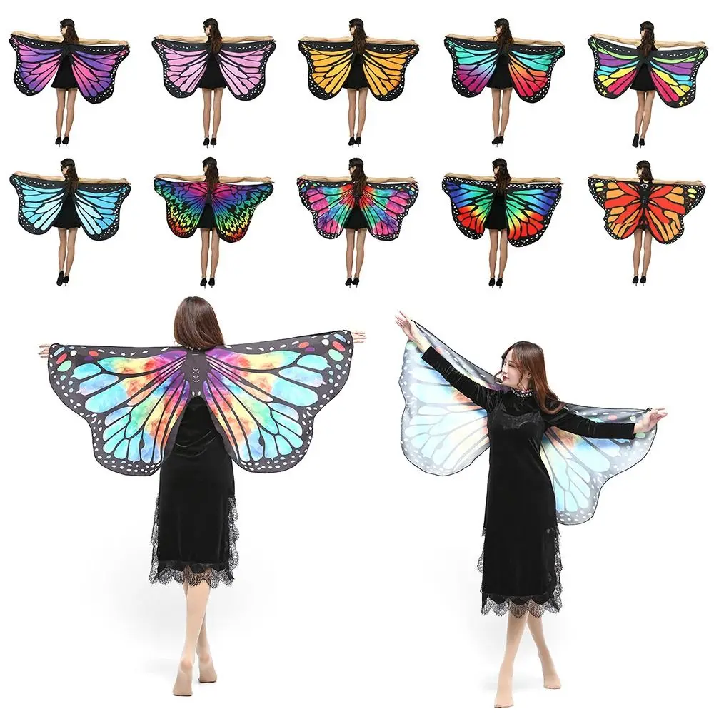 Womens Butterfly Wings Polyester Butterfly Cape for Stage Dress-up Shawl Cloak Fancy Dress Costume