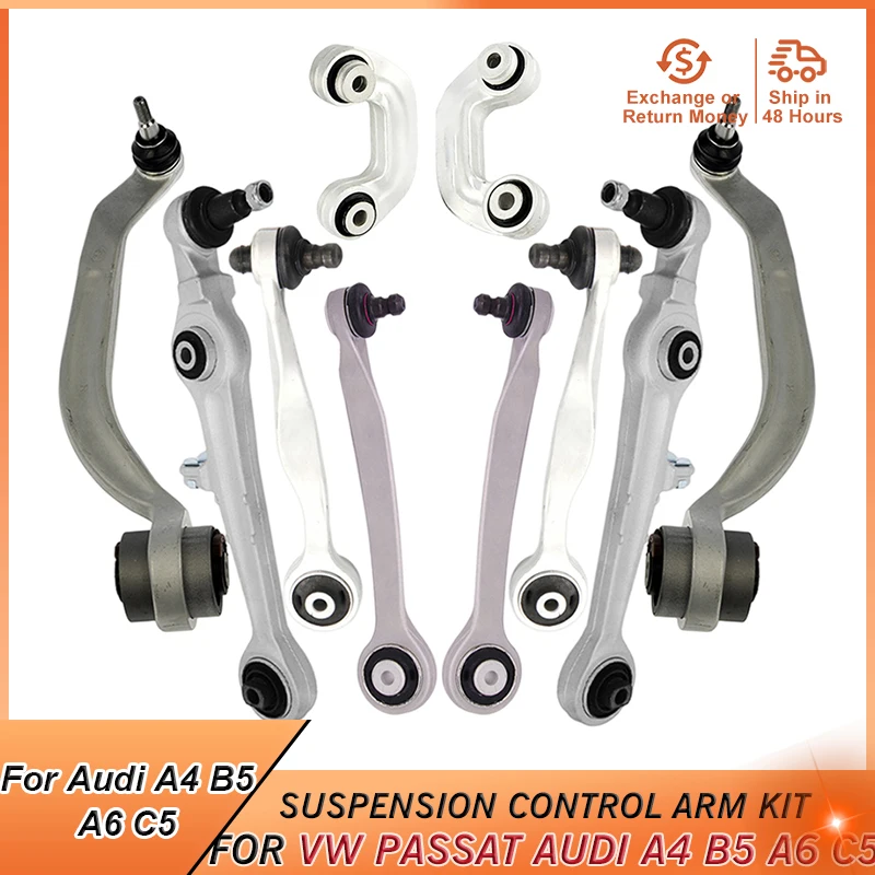 10pcs Front Suspension Control Arm Ball Joint Stabilizer Link Tie Rod Kit for Audi A4 B5 A6 C5 VW Passat Accessories 4D0407693E