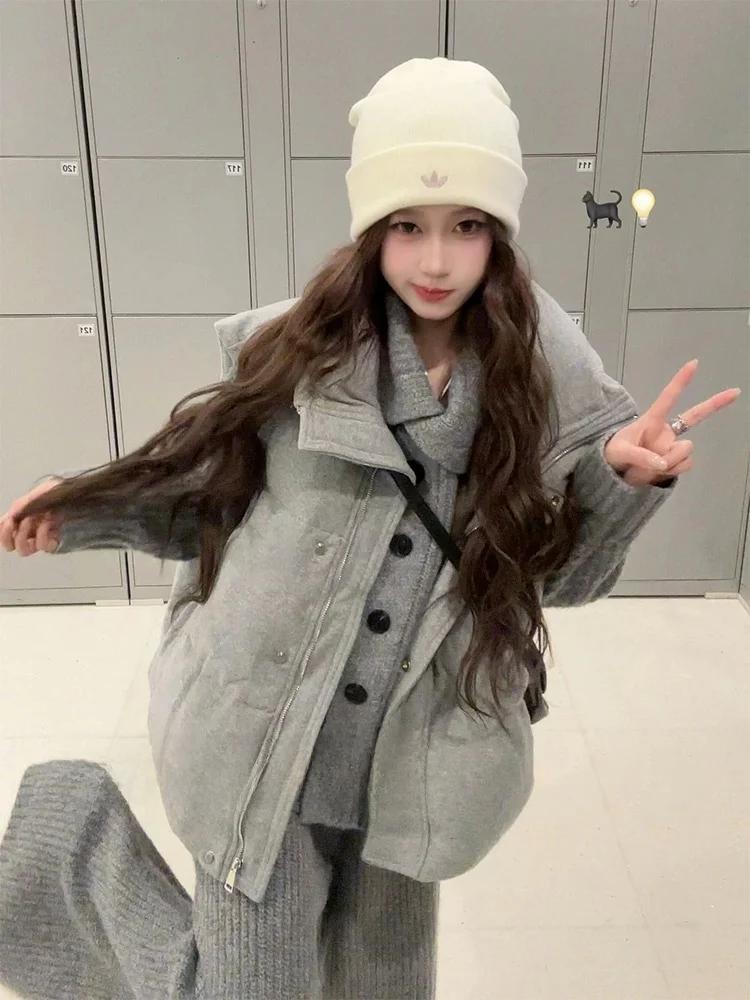 

Gray High Collar Sleeveless Vest Thickened Warm Women's Outerwear Korean Style Chic Winter Clothes Layering Top