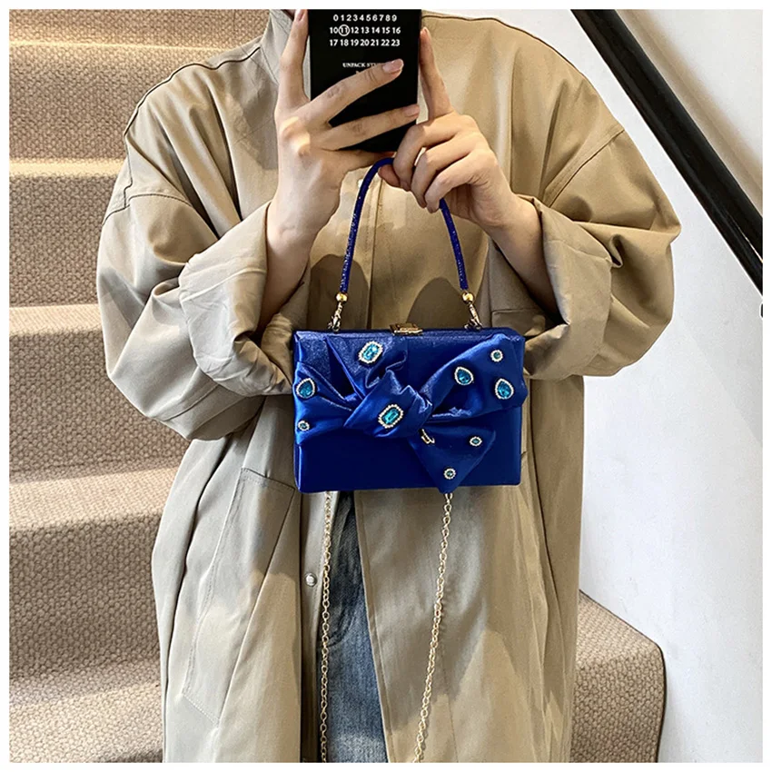 

Женская банкетная сумка со стразами и бантом, однотонная модная жесткая сумка, американская элегантная универсальная женская сумка через плечо