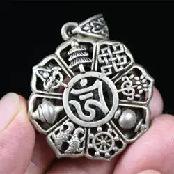 4Cm Rare Old Chinese Miao Silver Feng Shui Buddhism Eight Treasures statue
