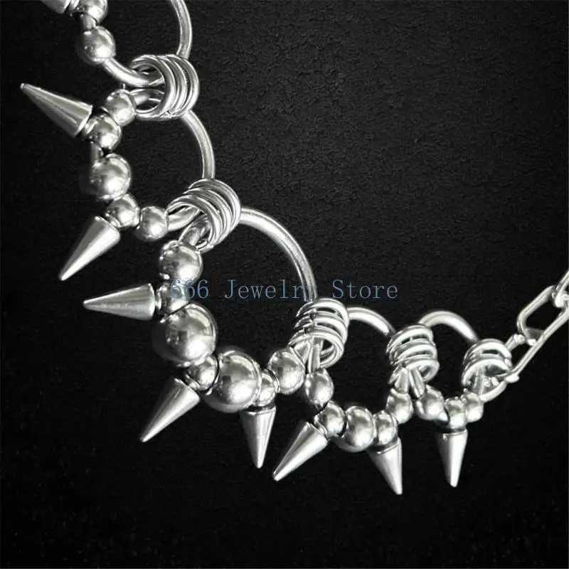 F2TD Metallic Rivet Detail Circular Pendant Necklace Unique Hip Hop Accessories For Everyday Layering And Styling