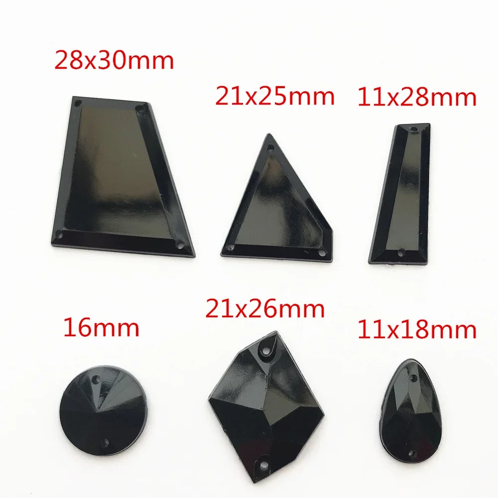 MIXED Shapes Black Gems Stones and Crystals Sew On Rhinestones Crystal Stone Buttons For Sewing Prom Party Dresses decoration