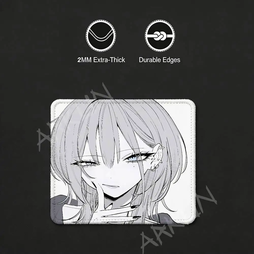 Черно-белый коврик для мыши Haimiya Senpai wa Kowakute Kawaii Manga, нескользящий, прочный, с прошитыми краями, аксессуары, компьютерный коврик