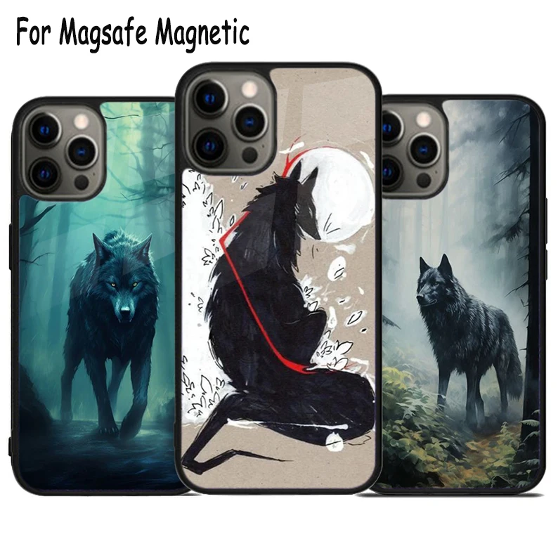 

Черный волк Беспроводная зарядка Magsafe телефонный чехол для iPhone 15 16 14 13 11 12 Pro Max Plus Магнитный чехол-бампер