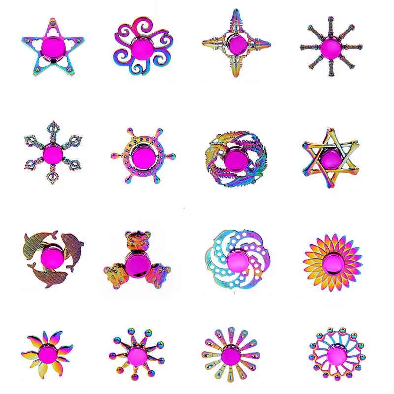 24 Style Dazzling Color Fingertip Gyro Toys Colorful Alloy Metal Hand Spinner Stress Relief Decompression Toy For Kids Adults