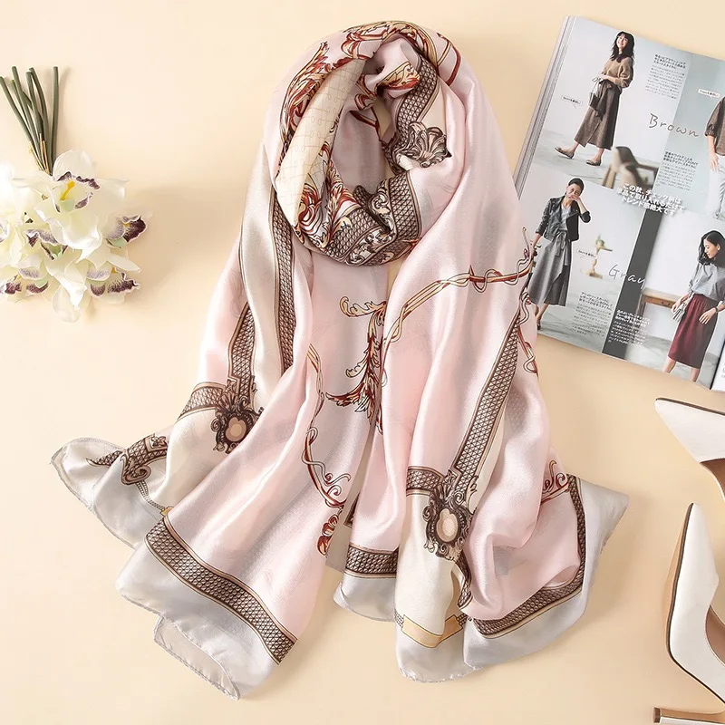 Spring Scarf Women\'s Luxury Design Scarf Silk Smooth Scarf Soft Muslim Headband Shawl Beach 85x180cm