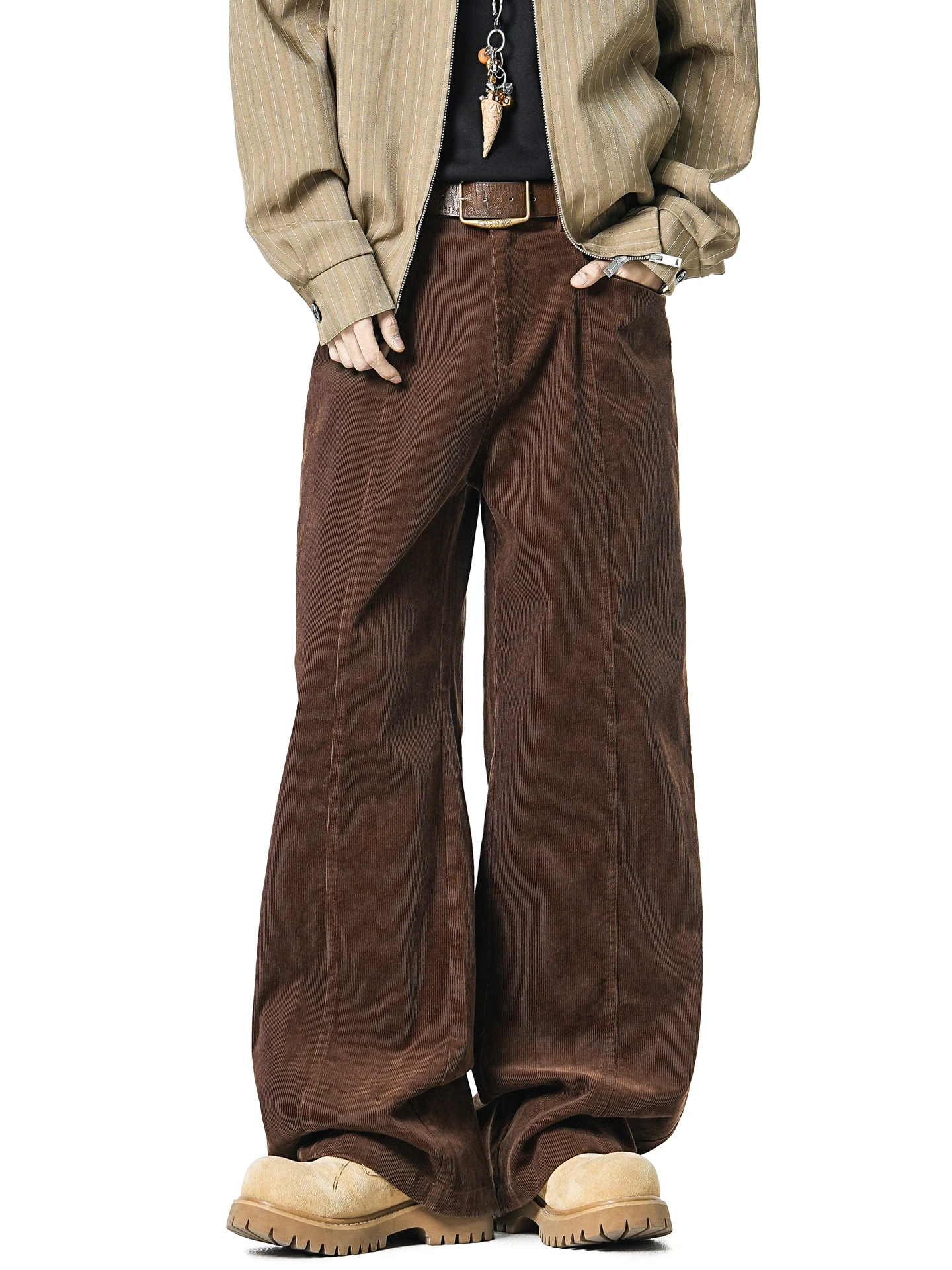 

Faionable American Pure Color Corduroy Straight Leg Casual Pants ex Vintage Loose Wide Leg Long Trousers for Youth