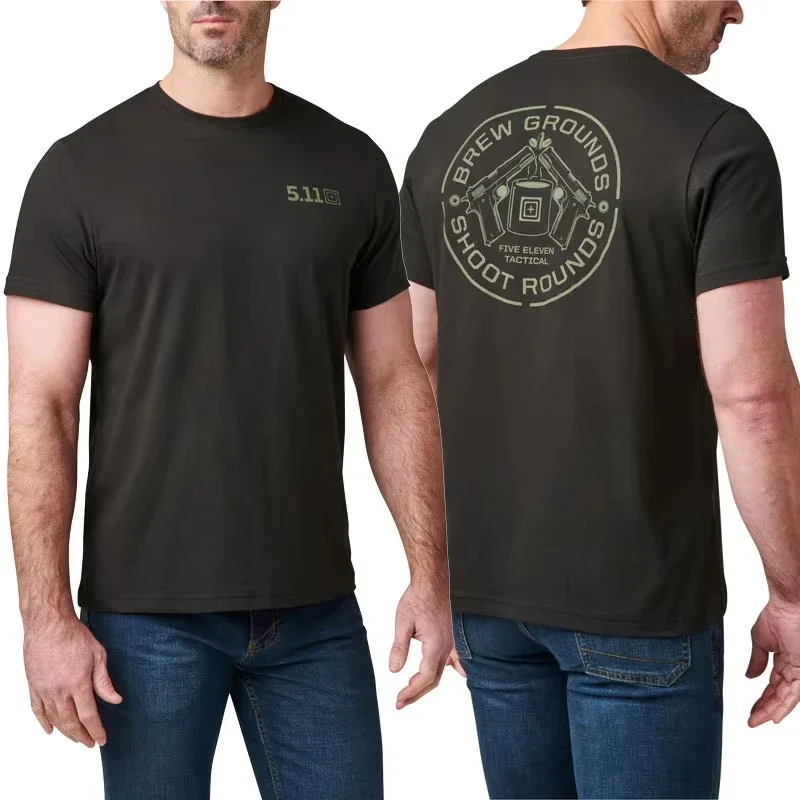 2025 High Quality USA 5.11 Tactical Men T-Shirt Cotton Printed Round Neck Fitness Training Round-neck Short Sleeved Shirt