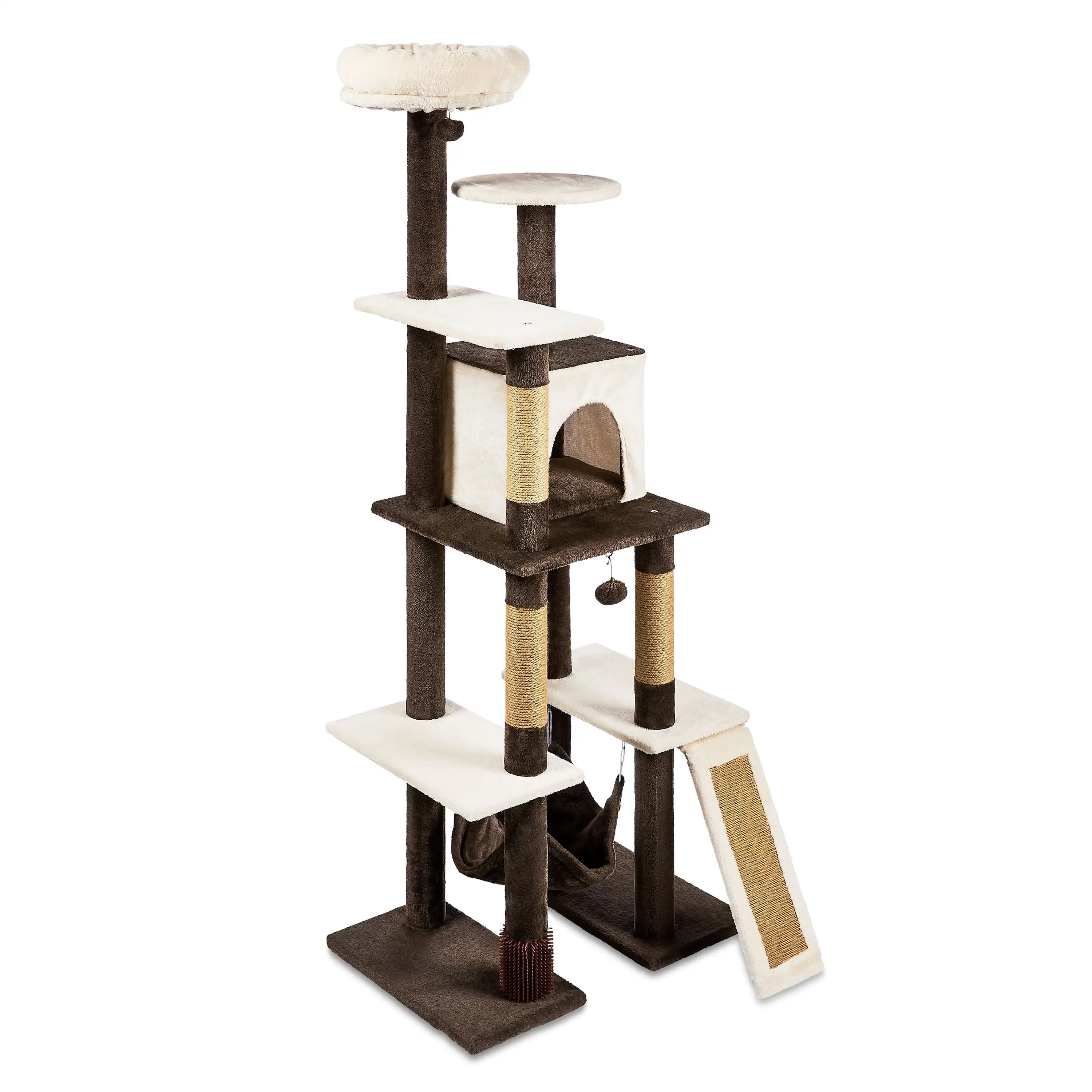 

7-Level 65" Multi-Functional Cat Tree Activity Tower with Hammock, Brown & Cream