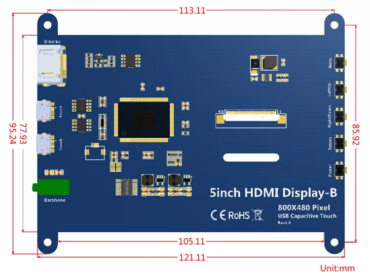 Módulo de pantalla táctil capacitiva Tft Lcd 800x480, pantalla Raspberry Pi de 5 pulgadas