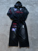 Conjunto de Sudadera con Capucha y Pantalones Largos con Cremallera y Estampado Personalizado Estilo Urbano Trendy2k