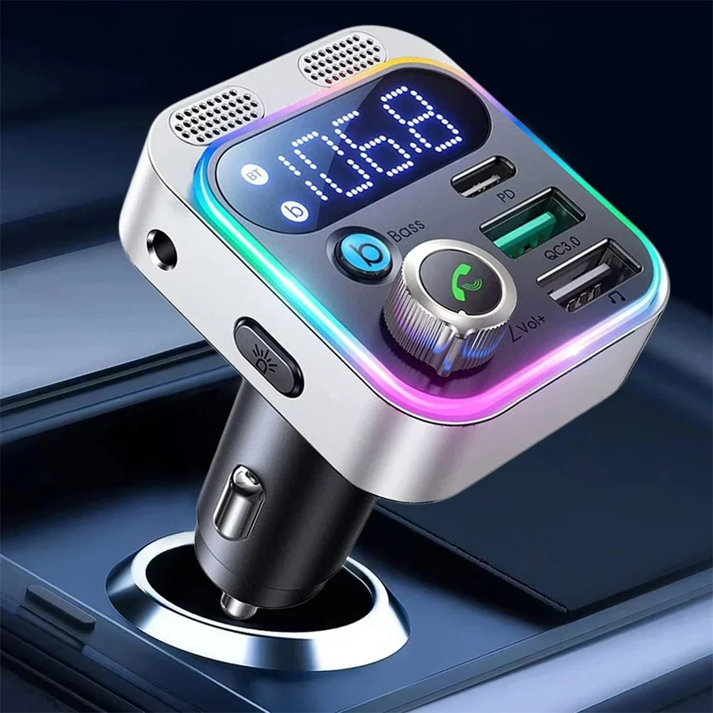 Bluetooth 5.3 FM Transmitter Car Charger 4 Ports USB Type C Fast Charging Adapter 250W MultiPort Car Phone Charger for Handsfree